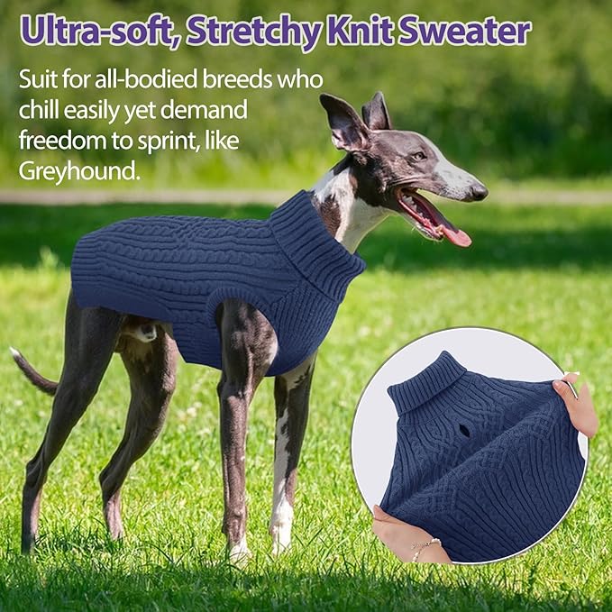SUNFURA Dog Sweater, Dog Sweaters for Medium Dogs Girl Boy, Warm Soft Sweaters Pullover for Fall Winter, Solid Color Turtleneck Knitwear Clothes for Pug, Yorkie, Boston Terrier, Bluish Grey Medium