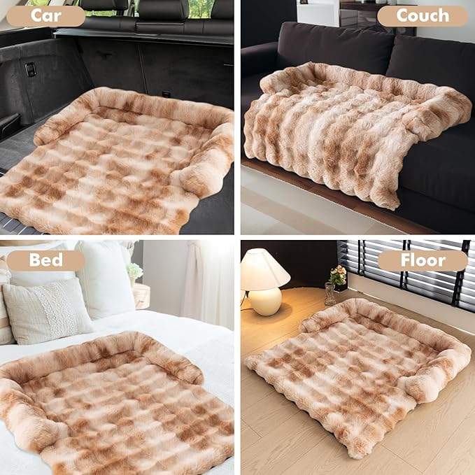 LiveGo Fuzzy Calming Dog Sofa Bed Mat, Washable Plush Couch Cover for Dog, Furniture Protector Pet Sofa Mat for Dogs and Cats, Fluffy Dog Couch Bed with Anti-Slip Bottom (Tie-dye Brown, 29.5"*29.5")