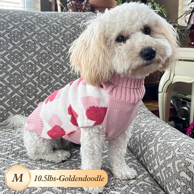 KYEESE Dogs Sweaters Small Dog Sweaters Red Heartwith Leash Hole Pet Sweater Pet Clothes,M