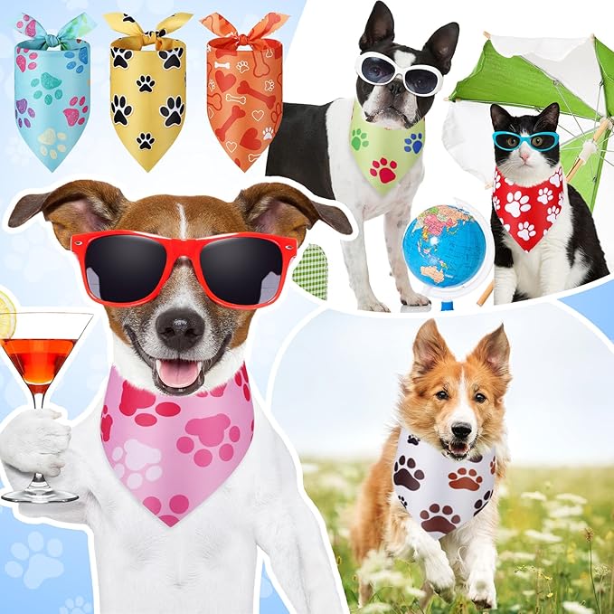 Abbylike 100 Pcs Paw Print Dog Bandanas Bulk Soft Triangle Kerchief Bibs Scarf Set for Pets Dogs Walking Photo Props Pets Shops Adoption Events Party Costume (31.5 x 21.7 x 21.7 Inch)