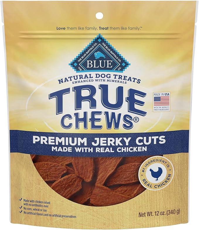 Blue Buffalo True Chews Premium Jerky Cuts Dog Treats, Made in The USA with Natural Ingredients, Chicken, 12-oz Bag