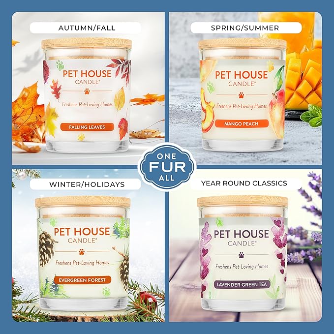 One Fur All Pet House Christmas Candles, Long Lasting, Clean Burning, Soy Wax Scented Pet Odor Candles, Hot Cocoa and Sugar Cookie, 2 Pack