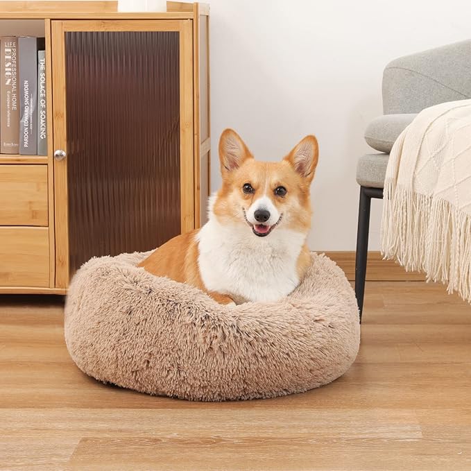 NOYAL Calming Dog Bed Donut Anti Anxiety Fluffy Dog Bed for Small Medium Dog and Cat