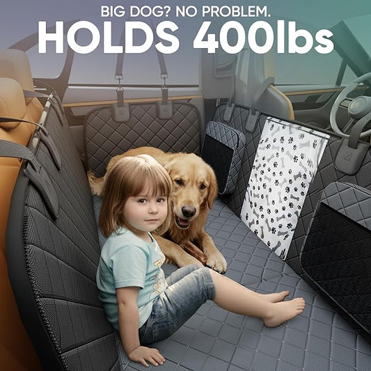 Hard Bottom Dog Car Seat Cover for Back Seat, 900D Oxford Waterproof Pet Seat Extender Supports 400lbs, Car Seat Protector and Hammock for Dogs, Compatible with Car, SUV, Truck