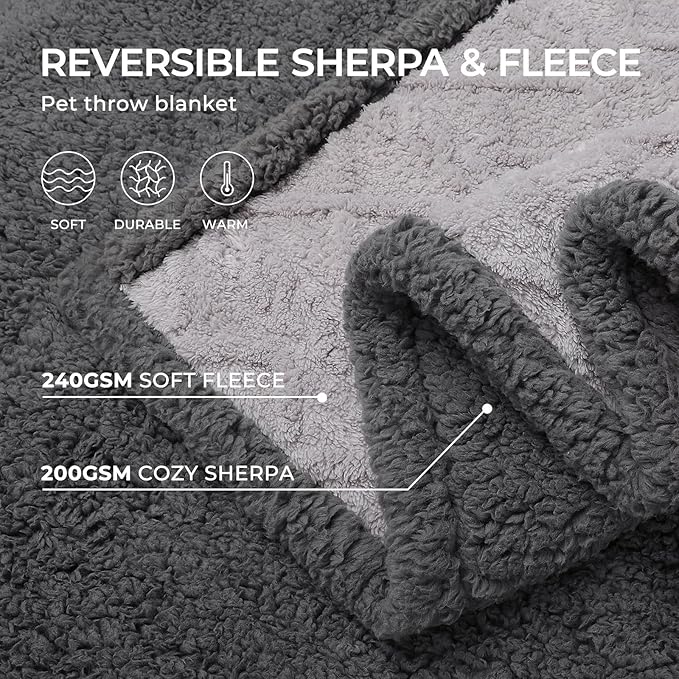 Luciphia Waterproof Pet Blanket, Liquid Pee Proof Dog Blanket for Sofa Bed Couch, Reversible Sherpa Fleece Furniture Protector Cover for Small Medium Large Dogs Cats, Light Grey King Size（90" x 82"）