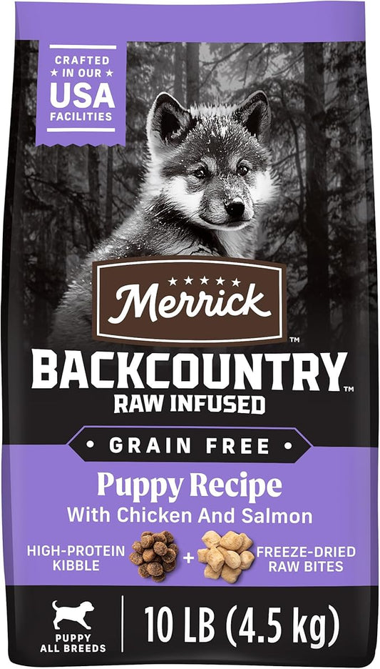 Merrick Backcountry Grain Free Dry Puppy Dog Food, Kibble with Freeze Dried Raw Pieces, Chicken Recipe - 10.0 Lb. Bag