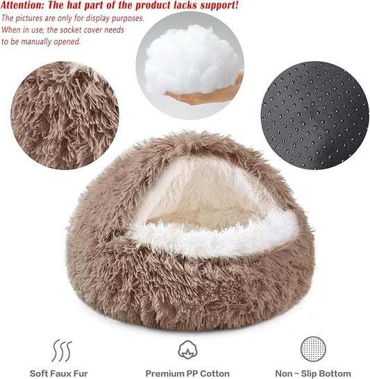 NOYAL Round Hooded Donut Dog Bed for Small & Medium Pets - Plush Fluffy Anti-Anxiety Cat Cave Bed with Cover