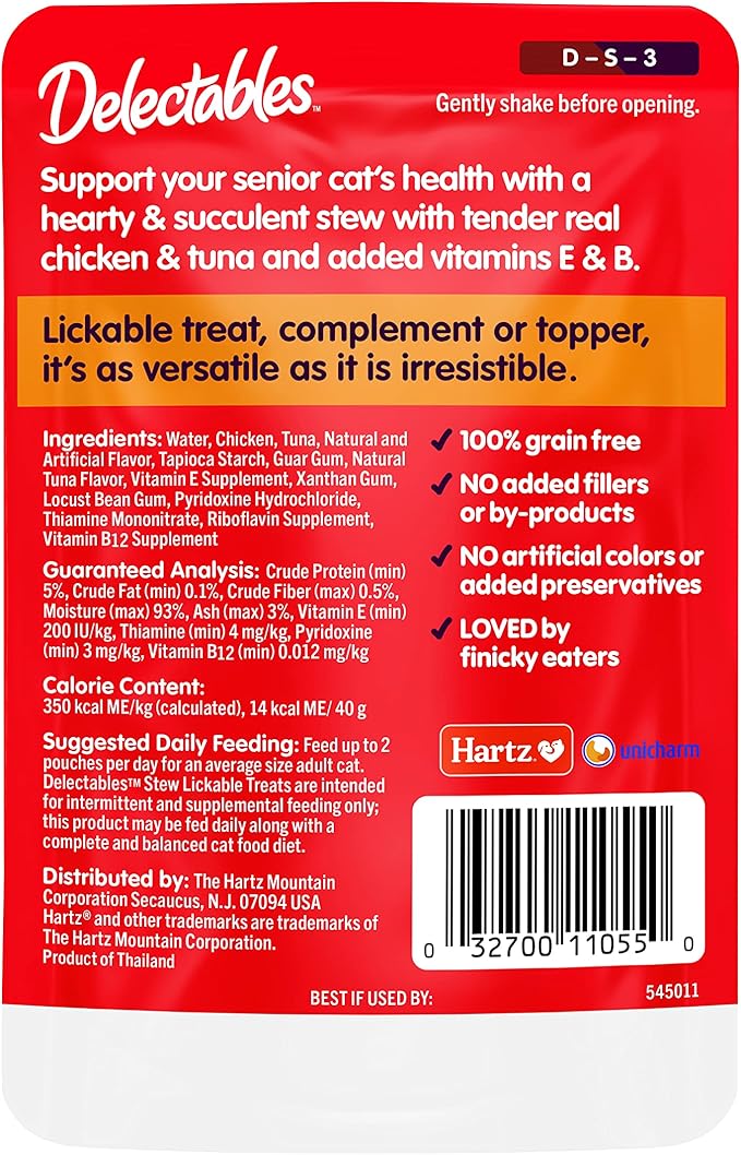 Hartz Delectables Stew Senior Lickable Wet Cat Treats, Multiple Flavors 1.4 Ounce (Pack of 12)