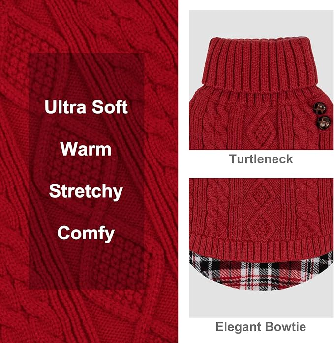 KYEESE Dog Sweater Warm Dog Christmas Sweater Turtleneck Large Pet Sweater with Gingham Patchwork Comfy Pet Coat for Fall Winter Cold Weather Soft Pullover Dogs Sweaters for Large Dogs
