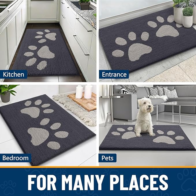 Smiry Dog Door Mat for Muddy Paws 47x24, Dirt Trapper Non Slip Washable Indoor Doormats, Absorbent Entryway Carpet for Inside Floor, Dark Grey