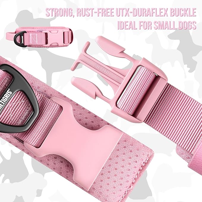 OneTigris Small Dog Collar with Handle, Soft and Adjustable Nylon Collar with Quick-Release Buckle, Lightweight No-Choke Design for Small Dogs(Pink, XS)