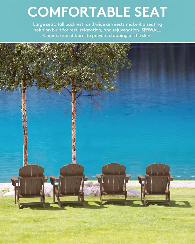 SERWALL Adirondack Chair Set of 6 for Patio Garden Weather Resistant Outdoors Fire Pit Chairs- Brown