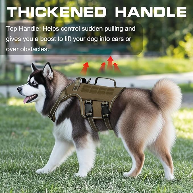 Dog Harness for Large Dogs Heavy Duty, No Pull Tactical Dog Harness with Molle System, Easy On and Off Service Dog Vest, Breathable Padded, Adjustable Reflective Pet Vest for Walking Hiking Training