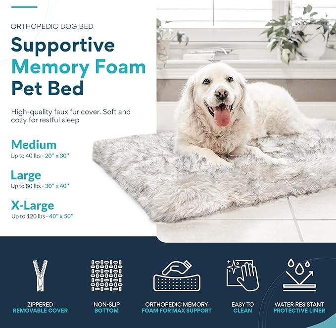 MAVERICK Premium Dog Bed, Orthopedic Dog Bed with High-Grade Memory Foam, Luxurious Faux Fur Sleep Surface, Water-Resistant Liner, Removable & Washable Cover, Non-Slip Bottom for Comfort & Support