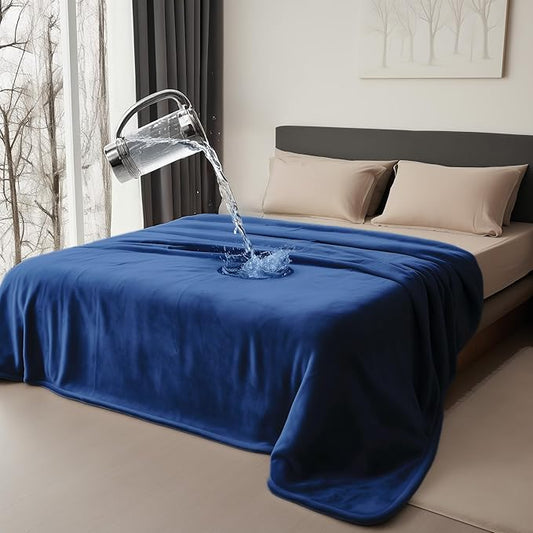 Waterproof Blanket for Bed, Couch, Kids & Pets Protection – Splash-Proof, Spill-Proof, Leakproof Flannel Blanket Reversible Design (Navy Blue & Abyss Green, 60x80)