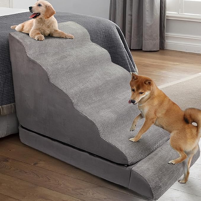 Dog Stairs for High Beds 30-36 inches Tall, 6-Step Pet Stairs/Steps for High Bed 32-36 inches for Small Large Dogs, Dog Ramp for Bed, Foam Dog Steps for Beds for Old Dogs/Cats, Grey