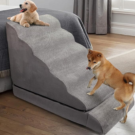 Dog Stairs for High Beds 30-36 inches Tall, 6-Step Pet Stairs/Steps for High Bed 32-36 inches for Small Large Dogs, Dog Ramp for Bed, Foam Dog Steps for Beds for Old Dogs/Cats, Grey