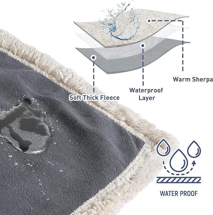 Catalonia Waterproof Blanket for Bed, Washable Leakproof Protector Cover, Reversible Throw Blanket for Couch Sofa, Stain Proof Blanket Pad, 60X80 inches, Grey