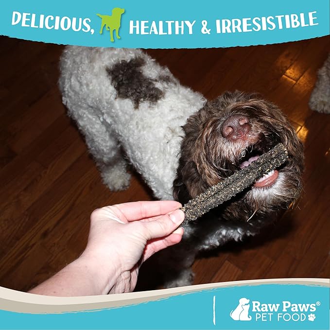 Raw Paws Green Goat Tripe Sticks for Dogs (25-Count) - Single Ingredient, Grass-Fed & Free Range - Crunchy Goat Dog Treats - Green Tripe for Dogs