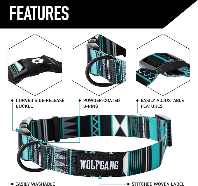 Wolfgang Heavy Duty, Adjustable Dog Collar with Quick Release Nylon Buckle for Walking & Training, WesternSky Print, Small