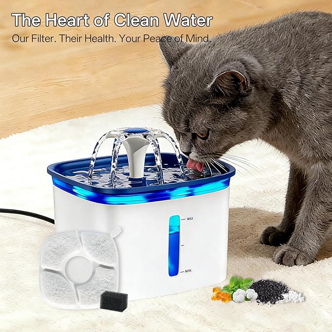 TOUDABBQ Cat Water Fountain Filters, 24-Pack Filters Replacement for 95oz/2.8L Automatic Cat Water Fountain, 5-Layer Filtration Pet Fountain Filter (12 Filters&12 Sponges)