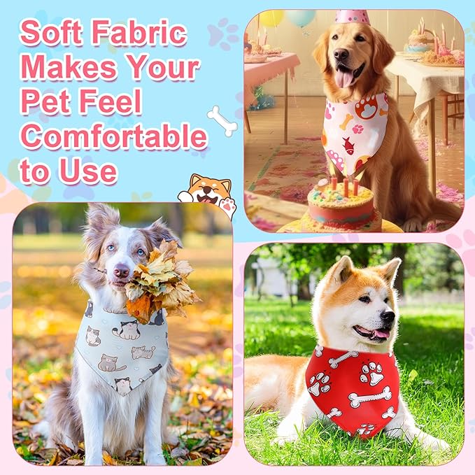Amylove 120 Pcs Christmas Dog Bandanas Bulk Thanksgiving Day Holiday Triangle Dog Pack Puppy Kerchief Bandana Adjustable Pet Scarf for Pet Cat Costume Accessories Decor(Cartoon)