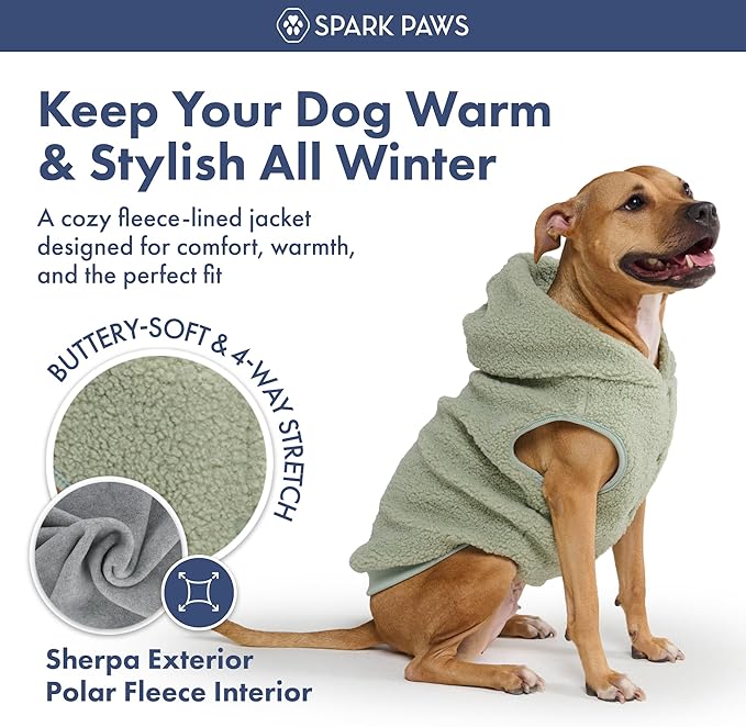 Spark Paws Fleece Dog Jacket, Hooded Sweater Vest, Warm Coat for Winter - Suitable for Small Medium Large XL XXL Breeds - Light Green - 2XL