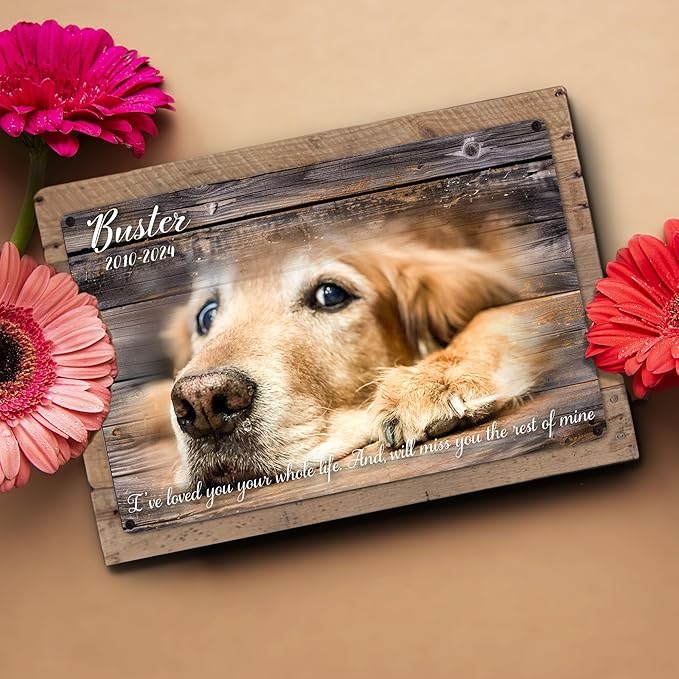 MUNDAZE Custom Pet Portrait Memorial Gift – Personalized With Dog or Cat Name and Quote, Metal Print on Rustic Wood Frame – Sympathy Gift for Loss of Pet – Custom Name – Made & Shipped in USA