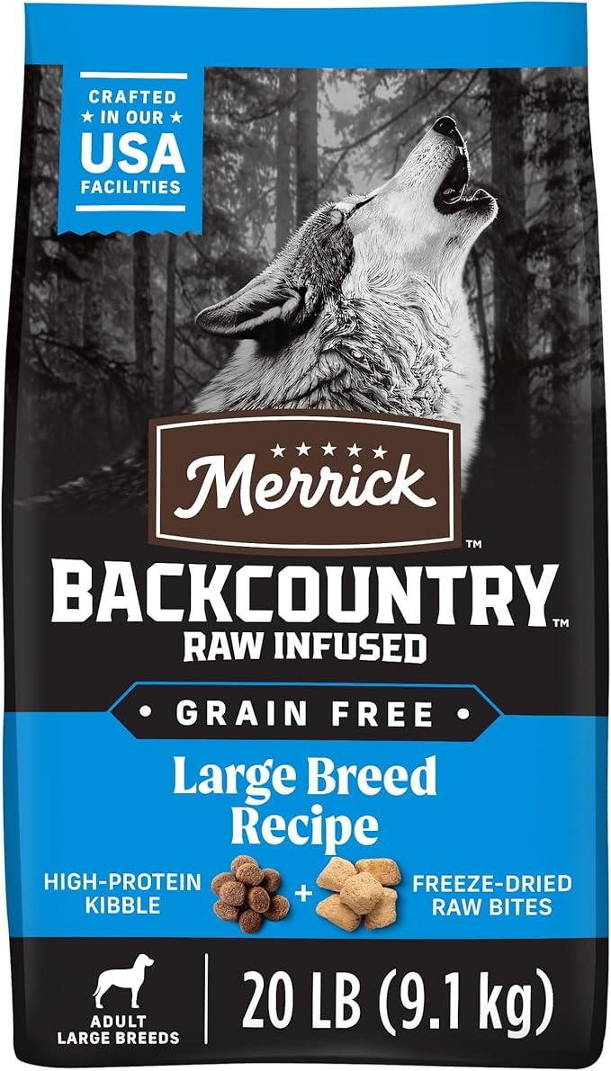 Merrick Backcountry Grain Free Dry Adult Dog Food, Kibble With Freeze Dried Raw Pieces, Large Breed Recipe - 20.0 lb. Bag