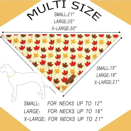 Realeaf Fall Dog Bandanas 2 Pack, Orange Pumpkin and Leaf Print Pet Scarf for Boy and Girl, Premium Durable Fabric, Holiday Bandana for Medium and Large Dogs (Large)