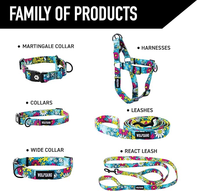 Wolfgang Heavy Duty Adjustable Dog Harness, Pull-Tested to Over 800 lbs for Walking & Training, LazyDaisy Print, Large