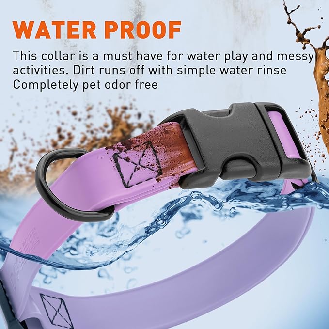 Dogline Durable Biothane Waterproof Collar for Dogs - Odor-Resistant Coated Webbing, Quick-Release Design, Comfortable Adjustable Fit, 1" W by 15-25" L,Amethyst Purple