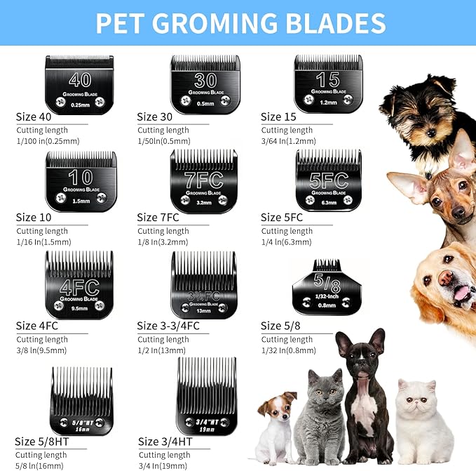Size 4FC+5FC+7FC Detachable Dog Grooming Blades, Compatible with Andis, Oster A5, Wahl KM10 Series Clippers, Cut Length 3.2-9.5mm, Black