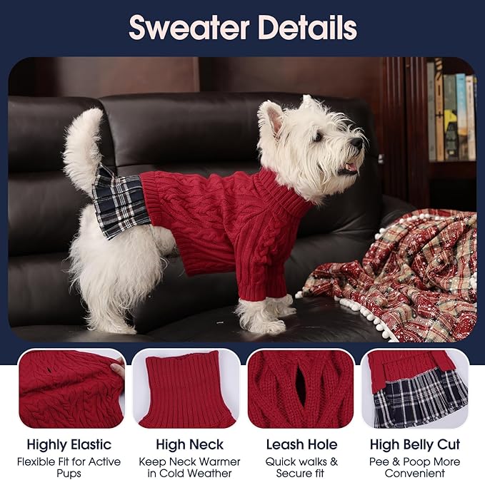 IECOii Big Girl Dog Sweater Dress, Cable Knit Sweater for Extra Large Dogs Girl, Red,4XL, Cute Dog Warm Dress for Fall Winter, Good Stretcy Fit Knitwear for Giant Breed Dogs Female Indoor & Outdoor