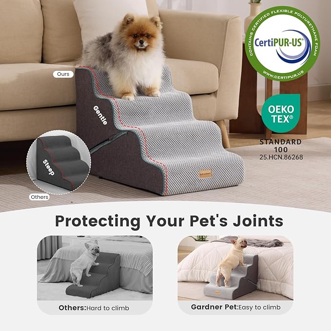 Gardner Pet Dog Stairs for Small Dogs 17.5" H, 2 in 1 Transformable 4-Step Pet Stairs and ramp, Dog Steps for Couch bed (19~22 in) with Durable Non-Slip Waterproof Cover and CertiPUR-US Certified Foam