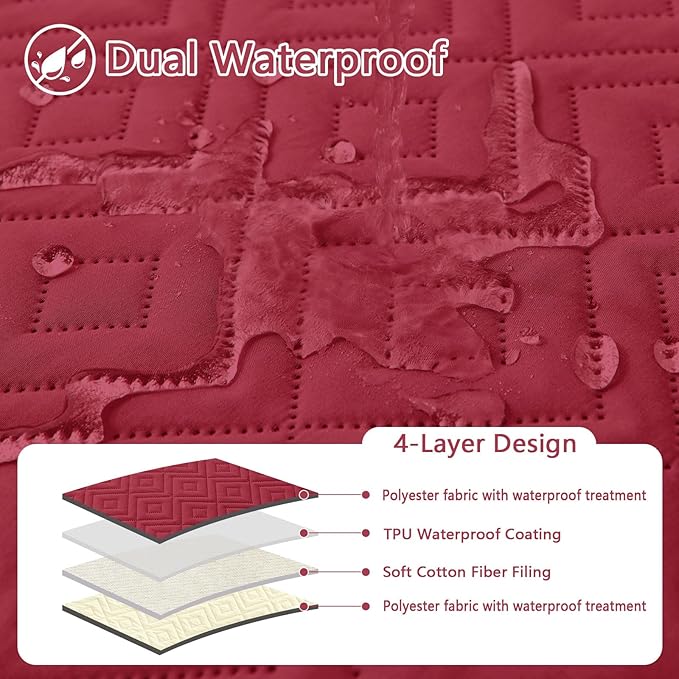 hyha Waterproof Dog Blanket, Soft Dog Bed Cover Pet Blankets, Waterproof Sofa Couch Cover for Dogs Washable, Reversible Pet Couch Covers for Sofa Furniture (82x102 Inch, Wine Red/Beige)