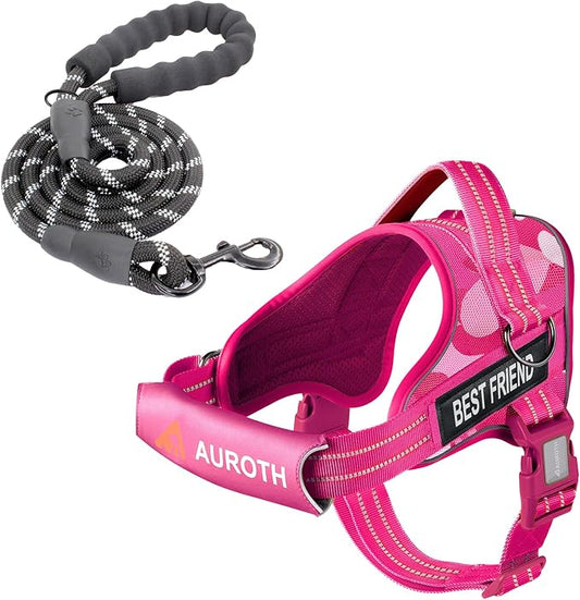 AUROTH Dog Harness and Leash Set, Soft Padded Service Dog Vest with 5.25FT Dog Leash, No Choke, Easy On Pet Vest, Adjustable Reflective No Pull Pet Vest Medium Sized Dog, Easy Walking and Training