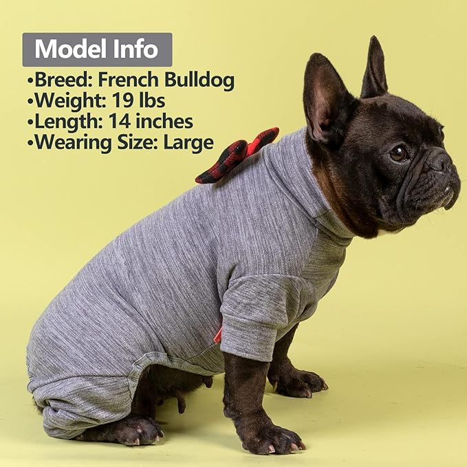 KYEESE Dog Pajamas for Small Dogs Turtleneck Stretchy Pet Pjs Dog Sweater Super Soft Warm Material Pet Coats with Bowtie Dogs Onesie Cold Weather Coat, Grey,S