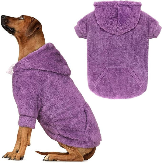 4XL Dog Sweaters for Large Dogs,Dog Hoodie,Warm Fuzzy Fleece Sweatshirt with Hood & Pocket,Leash Hole,Cozy Cold Weather Pet Clothes Sweater Hoodie for Large Dogs(Purple,4XL)