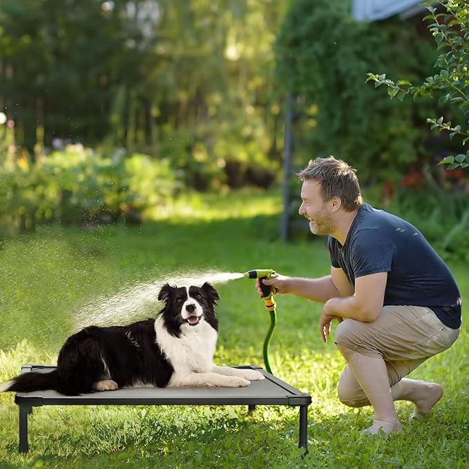 Veehoo Chewproof Elevated Dog Bed - Cooling Raised Pet Cot, Breathable Mesh, Washable & Non-Slip for Medium Dogs, Indoor/Outdoor, Grey Mat and Black Frame, 32x25inches (Model CWC2203A03)