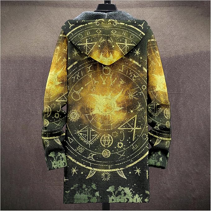 MARSVOVO Cool Hippie Long Cardigan Hoodies for Men Zipper Fleece Lined Knit Coat Skull Animal Print Graphic Jackets