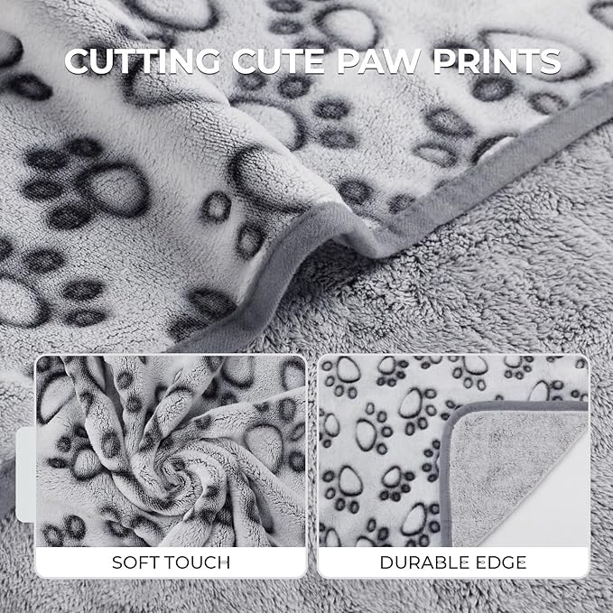 Luciphia Premium Soft Dog Blanket for Small Medium Large Dogs Washable 300GSM Fluffy Warm Fleece Puppy Cat Paw Print Pet Flannel Pcs2 Grey Paw L(41"x31")
