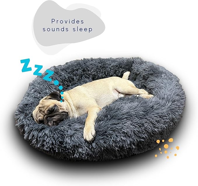 | Calming Dog Bed - Round Warming Polyester Bed for Cat and Dog - Durable Sleeping Cotton Bed with Comfortable - Machine Washable Mute Base Bed - Non-Slip Bed for All Breeds - Medium - Grey