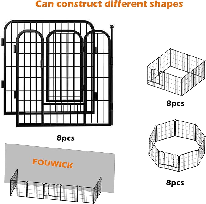 Dog Playpen Designed for Puppies/Small Dogs, Expandable Dog Pen for Indoor, 24 inch 8 Panels.Perfect Dog Pen for Camping, Yard, RV, Garden Fence, Black