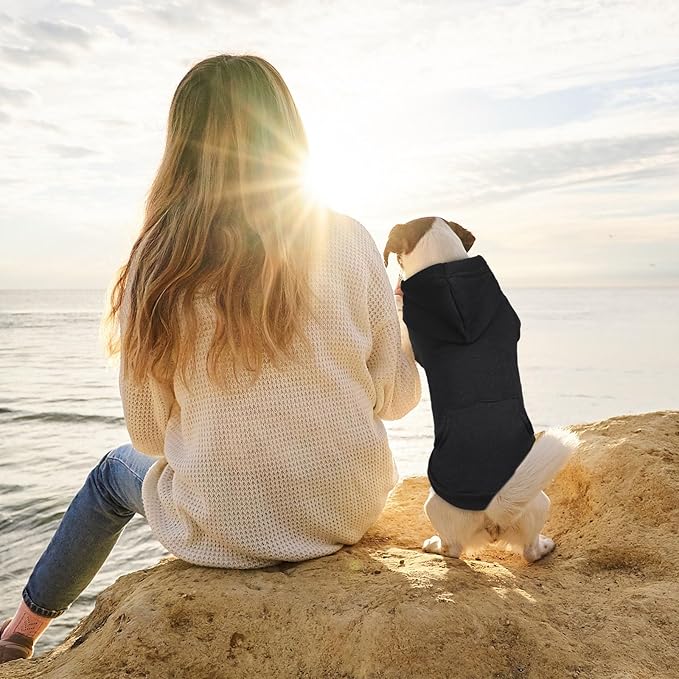 Fleece Dog Sweater & Hoodie - Soft Dog Clothes Sweatshirt with Pocket - Medium Dogs (Black&M)