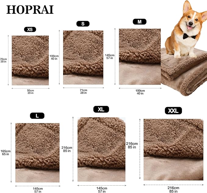 Waterproof Pet Blanket for Medium Large Dogs Washable Fluffy Thick Jacquard Shag Fleece Warm Sherpa Pet Blanket Cats Puppy Couch Protection (Light Coffee XXL85*85inches)