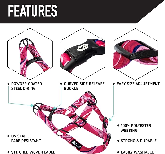 Wolfgang Heavy Duty Adjustable Dog Harness, Pull-Tested to Over 800 lbs for Walking & Training, MarbleSwirl Print, Large