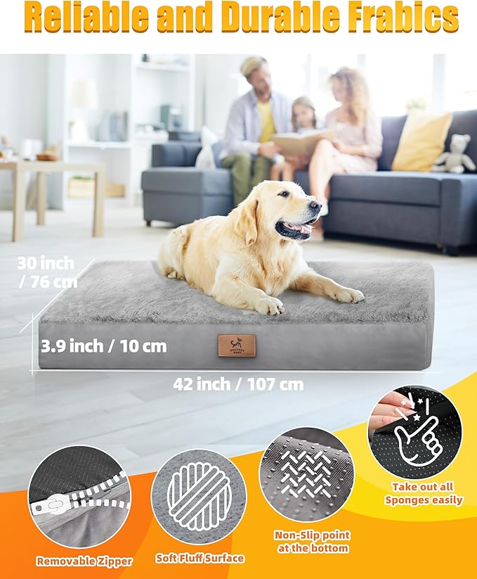 Sytopia Indestructible Dog Beds for Large Dogs Orthopedic, Chew Proof Dog Bed 42 Inch Pet Crate Pad, Washable Removable Cover and Anti-Slip Bottom - XL