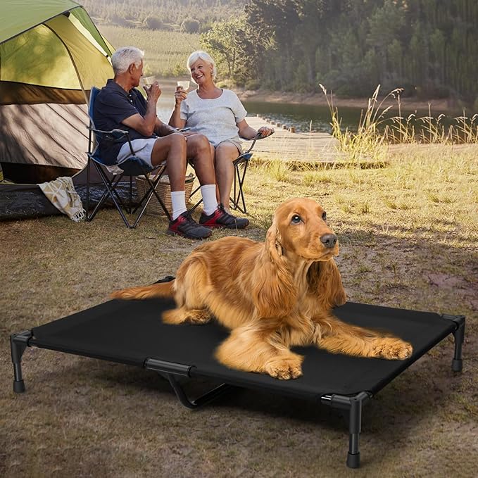 Love&go Elevated Dog Bed with Metal Frame, Cooling Raised Pet Cot for Dog and Cat (Large- 34.5x25.5x5.5 inch, L - Black Bed)