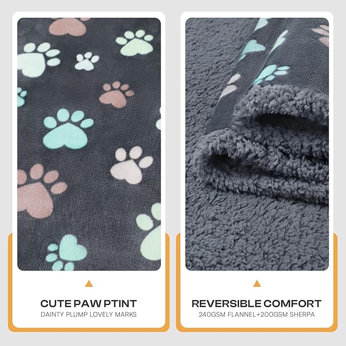 Luciphia Waterproof Pet Blankets for Couch Sofa Bed Cover Liquid Pee Proof Washable Soft Fluffy Large Dog Blanket Reversible Furniture Protection Grey Paw Thicken Large（65" x 57"）